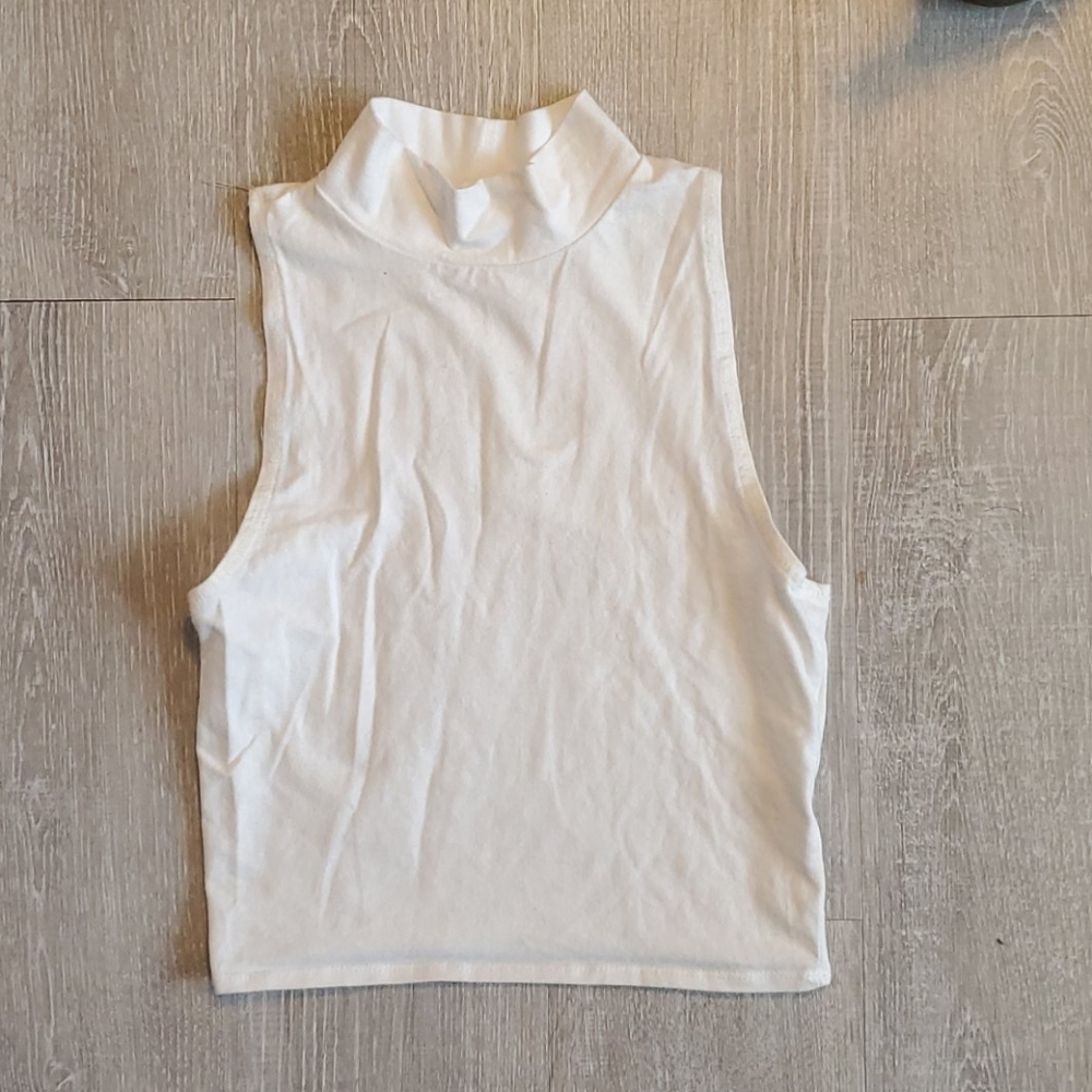 White mock neck crop tank top
